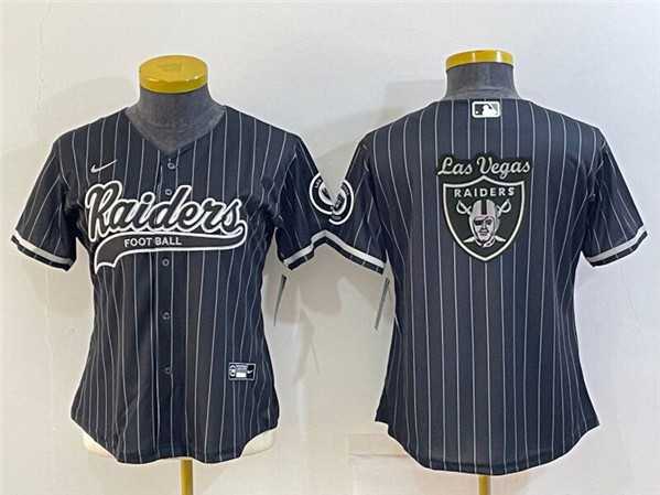 Women%27s Las Vegas Raiders Black Team Big Logo With Patch Cool Base Stitched Baseball Jersey(Run Small)
